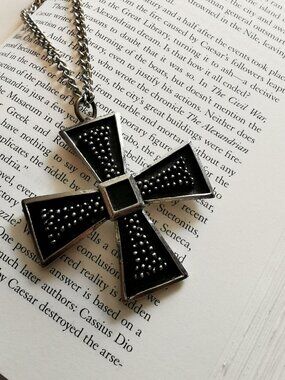 Black Silver Maltese Cross Pendant Necklace Iron Cross Chunky Vintage